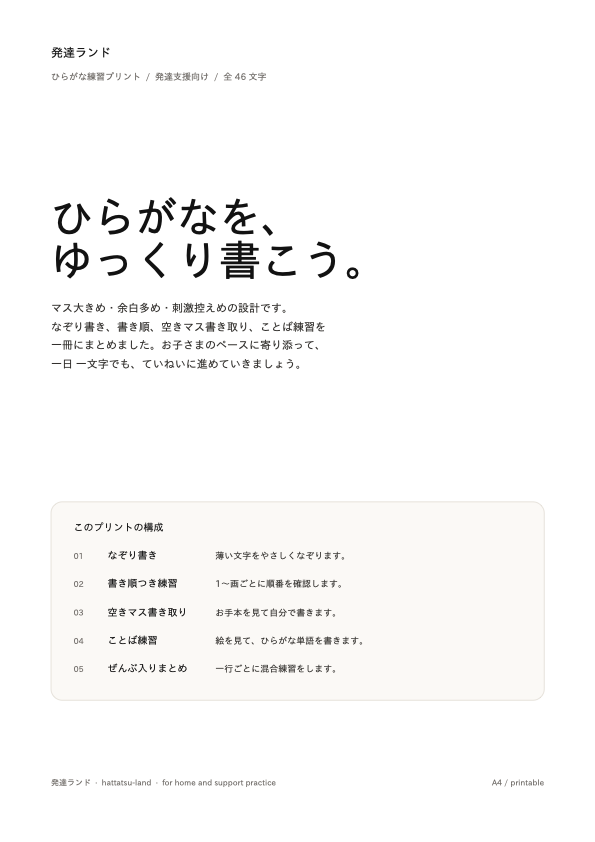 ひらがな練習プリント集の表紙